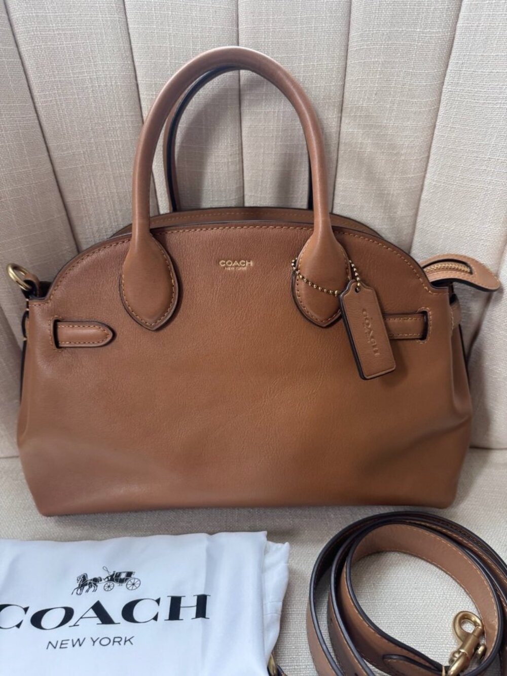 Coach Soft Empire 28 CAM05 Carryall Tote Shoulder Bag Tan Honey Brown Dust Bag